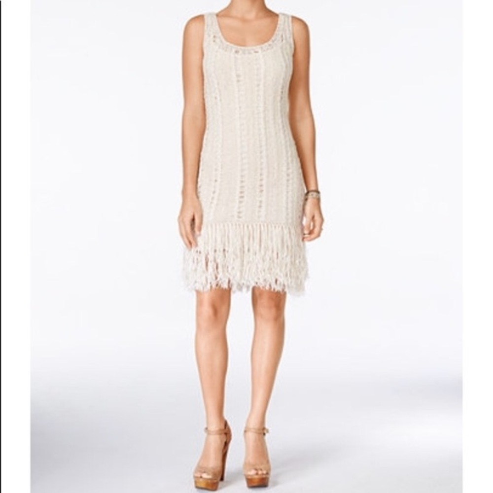 Jessica Simpson crochet fringe cream dress